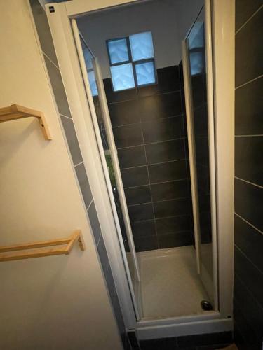 une douche avec une porte vitrée dans une salle de bain dans l'établissement LaFrenchCasa La Plaine, à Marseille
