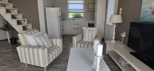 阿莫利亞尼島的住宿－Alos，客厅配有两把椅子和电视