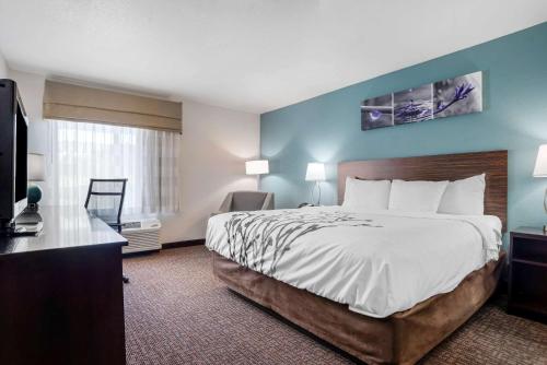 Un pat sau paturi într-o cameră la Sleep Inn & Suites Auburn Campus Area I-85