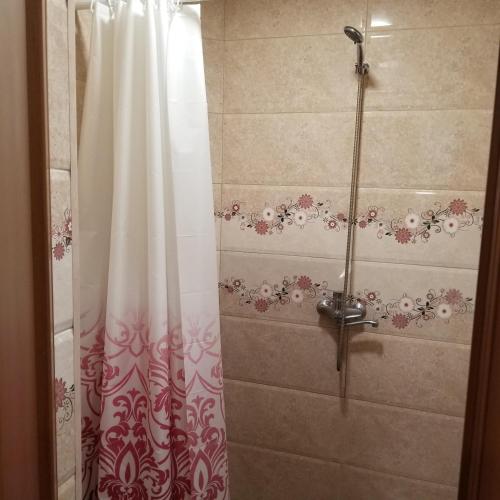 a bathroom with a shower with a shower curtain at Maria in Yerevan