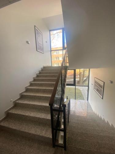 - un escalier dans un bâtiment avec un escalier dans l'établissement Birstonas Holidays Apartment, à Birštonas