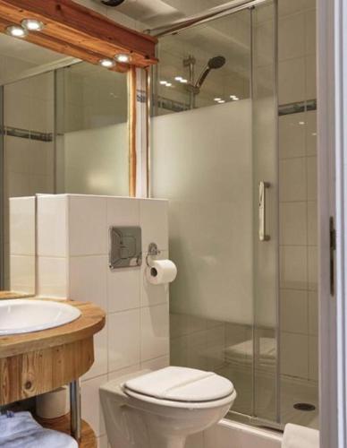 a bathroom with a shower and a toilet and a sink at Le Moulin de Lily in Palaiseau