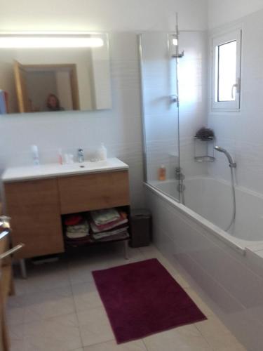 a bathroom with a tub and a sink and a shower at LE CALME AU COEUR DE LA VILLE in Nîmes