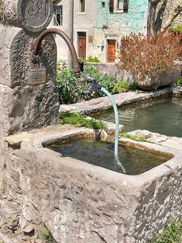 a water fountain in the middle of a yard at TORRE DEL GRIFONE nel medioevo di Cividale del Friuli in Faedis
