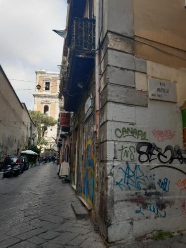 un callejón con graffiti al lado de un edificio en Flo Studios, en Nápoles