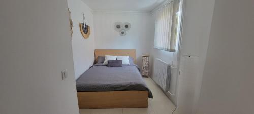 a small bedroom with a bed in a white room at Vila Jovana in Vrdnik