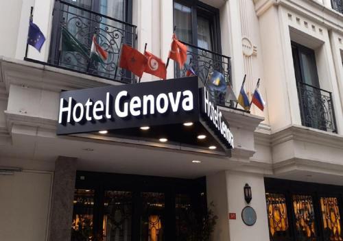 a hotel genoa sign on the side of a building at Hotel Genova in Istanbul