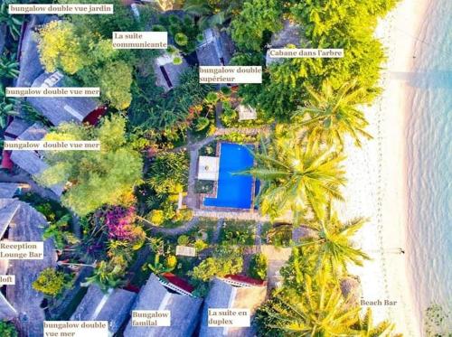 a map of a resort near the beach at Hotel ECOLODGE LE RAVORAHA in Sainte Marie