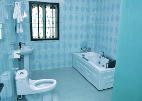 W łazience znajduje się toaleta, wanna i umywalka. w obiekcie TRAVELLERS HOMELY w mieście Ado Ekiti