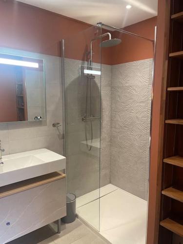 une salle de bain avec une douche en verre et un lavabo dans l'établissement 