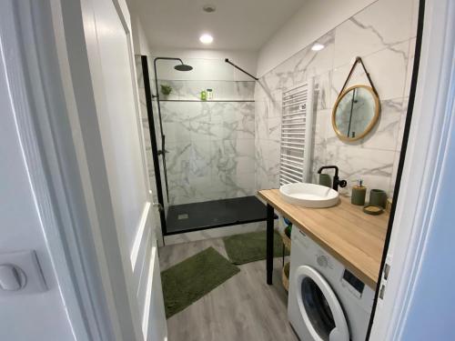 Bilik mandi di L’ÉLÉGANT: 80m2 vue sur vignoble au Centre d’Epernay!!