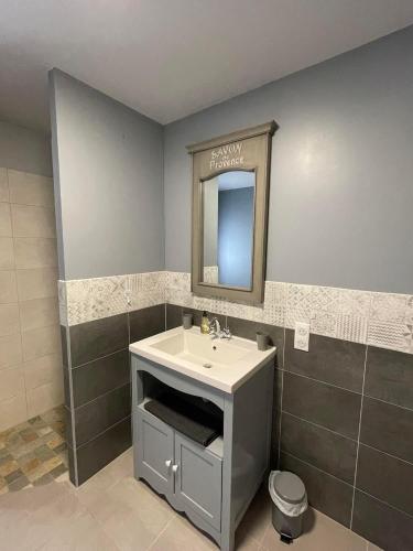 une salle de bain avec un lavabo et un miroir dans l'établissement ECHAPPEE EN PROVENCE, à Saint-Saturnin-lès-Apt
