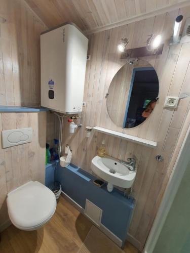 a small bathroom with a toilet and a sink at Adorable chalet avec jacuzzi privatif in Aix-en-Provence