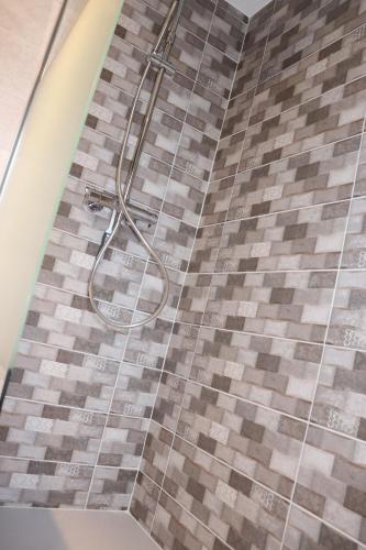 een douche met een slang in de badkamer bij Gîte les Eglantines Rez-de-Jardin in Gérardmer