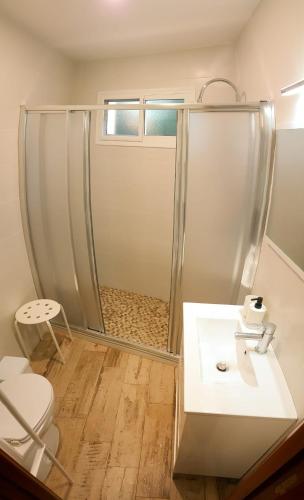 a bathroom with a shower and a sink and a toilet at El Sueño del Bosque in El Bosque