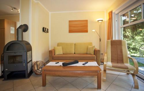 a living room with a couch and a fireplace at Ferienhaus Emma - Fewo 2 in Lohme