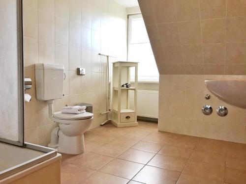 un baño con inodoro y lavabo en Gutshof Dubnitz -Ferienwohnung 9 " Elsa ", en Dubnitz