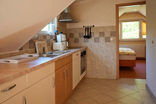 eine Küche mit einer Spüle und einer Arbeitsplatte in der Unterkunft Ferienhaus Emma - Fewo 3 in Lohme