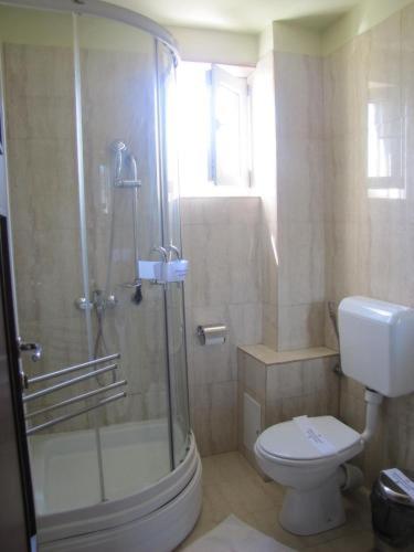 a bathroom with a shower and a toilet at Bistro 29 in Ploieşti