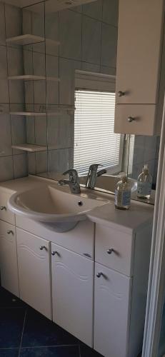 bagno con lavandino e specchio di Apartma Dana-Brinjtesa a Jesenice
