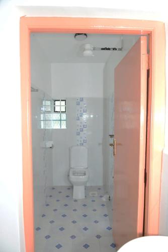 a bathroom with a white toilet in a room at Hotel Bustani in Naivasha