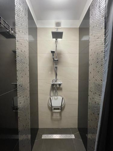 eine Duschkabine im Bad mit WC in der Unterkunft STUDIO ONE ogródek i parking in Gorzów Wielkopolski
