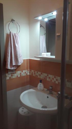 a bathroom with a sink and a mirror at CASA DI AGNESE in Altavilla Milicia