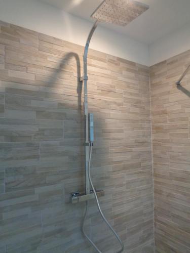 een douche met een slang in de badkamer bij Appartement 70m2 hyper centre avec baignoire balnéo in La Flèche