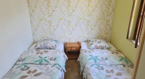twee bedden naast elkaar in een kamer bij Le domaine du bengal 2 in Veuil