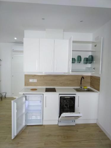 a white kitchen with a sink and a dishwasher at CASTRO Suites Osuna in Osuna