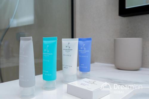 a group of fourental products sitting on a table at Dream Inn Apartments - Address Beach Residence Fujairah in Fujairah