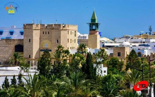 a view of a city with a castle at Résidence aladin in Hammamet Sud