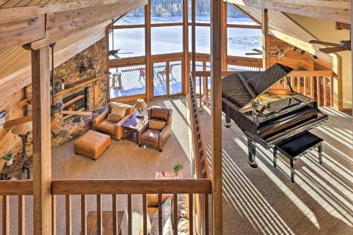an overhead view of a living room with a piano at Lodge with Indoor Pool, Along Devils Lake Park in Merrimac