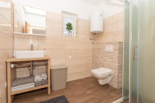 Baño pequeño con lavabo y aseo en MG Holiday Home, en Dubravice