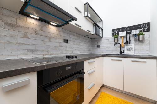 a kitchen with a sink and a stove at Apartments Frgacic I in Baška