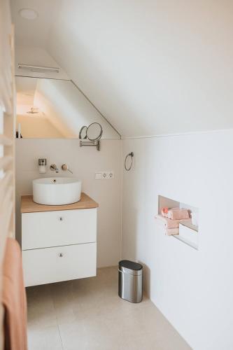 a white bathroom with a sink and a sink at Vida Verde in Valkenburg