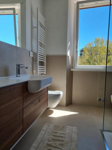 a bathroom with a sink and a toilet and a window at APPARTAMENTO VILLA MARIA in Rome