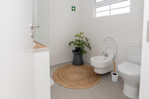 een badkamer met een toilet en een potplant bij Casa dos Avós in Ginetes