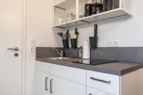 a kitchen with a sink and a counter at Landschaftliches Haus in Tönning
