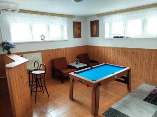 a living room with a pool table in it at Penzion MAYKA in Hrabušice