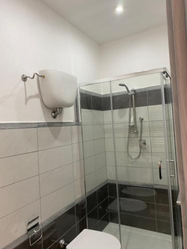 ein Badezimmer mit einem WC und einer Glasduschkabine in der Unterkunft Stanza per 2 persone da Antonio in Parghelia