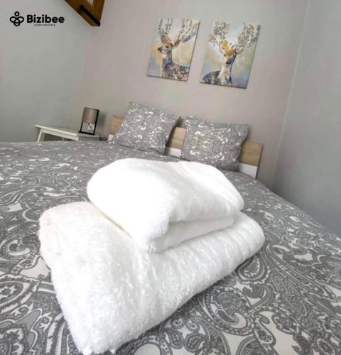 a bed with two white pillows on top of it at BOUCHON POUR 4 Avenue de Champagne à 3 minutes in Épernay
