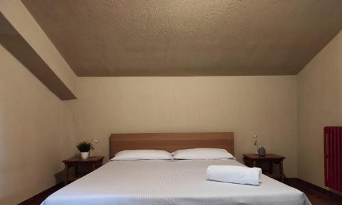 1 dormitorio con 1 cama con 2 almohadas en La Mansarda, en Ceglie Messapica