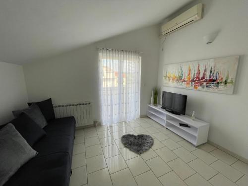 Televízia a/alebo spoločenská miestnosť v ubytovaní Apartmani Mario Biograd na Moru