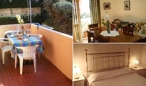 een eetkamer met een tafel en een kamer met een tafel en stoelen bij Casa Carlotta in Porto Azzurro