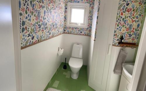 a small bathroom with a toilet and a window at Fjällbacka Villa in Fjällbacka