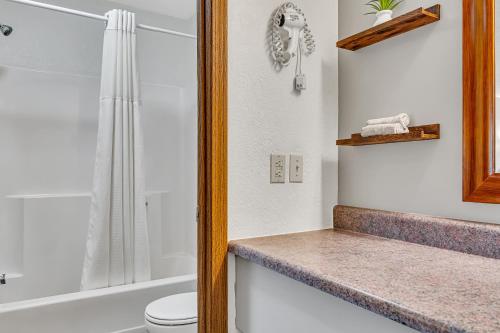 a bathroom with a toilet and a shower at Autumn Creek Branson in Branson