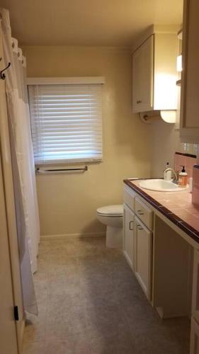 a small bathroom with a toilet and a sink at Becky's Condo in Mariposa