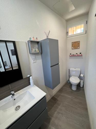 une salle de bain avec un lavabo blanc et des toilettes dans l'établissement Spacieux Marx Dormoy avec parking gratuit C, à Clermont-Ferrand
