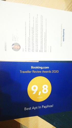 Certifikát, hodnocení, plakát nebo jiný dokument vystavený v ubytování H&O Best Apt In Paphos!